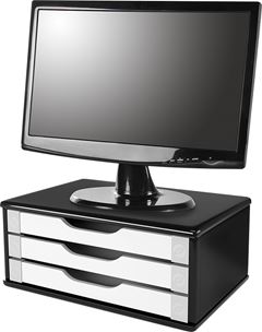 SUPORTE MONITOR 3 GAVETAS MDF COLOR BLACK PIANO/BRANCO