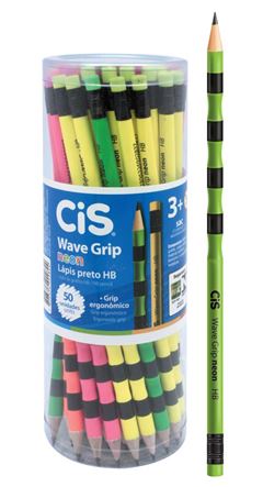 LAPIS PRETO CIS WAVE GRIP REDONDO HB NEON COM BORRACHA