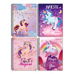 CADERNO 10X1 ESPIRAL CAPA DURA 200 FOLHAS UNICORNS MAXIMA