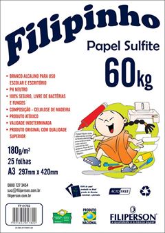 PAPEL SULFITE 180GR 297X420 A3 25 FOLHAS FILIPINHO 60KG