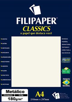 PAPEL METALICO 180G A4 15 FOLHAS CHAMPAGNE