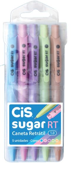 CANETA ESFEROGRAFICA CIS SUGAR RETRATIL 1.0 COM 5 CORES SORTIDAS