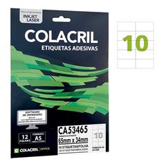 ETIQUETA INKJET+LASER COLACRIL A5 12 FOLHAS CA5346