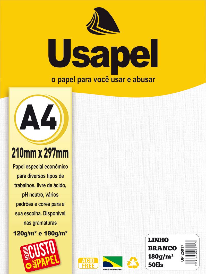 PAPEL LINHO 180G A4 BRANCO COM 50 USAPEL | Atacado Ideal