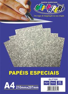 PAPEL GLITER 180G A4 5FLS OFF PAPER PRATA