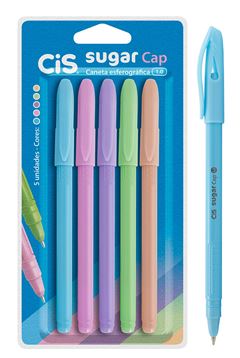 CANETA ESFEROGRAFICA CIS SUGAR CAP 1.0 COM 5 CORES SORTIDAS