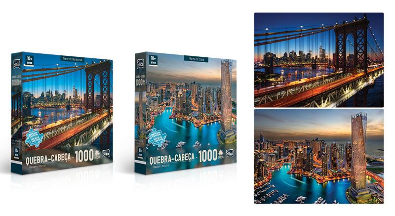 Quebra-cabeça 1000 peças - Paisagens Noturnas - Ponte de Manhattan - P