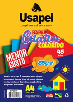 PAPEL CRIATIVO COLOR 85G A4 45 FOLHAS USAPEL