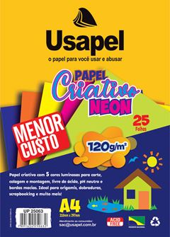 PAPEL CRIATIVO NEON 120G A4 25 FOLHAS USAPEL