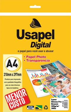 GLOSSY PAPER PHOTO LASER A4 180G 30 FOLHAS USAPEL