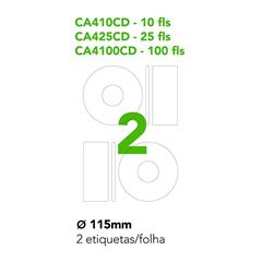ETIQUETA ADESIVA COLACRIL 100 FOLHAS CD/ DVD 115MM
