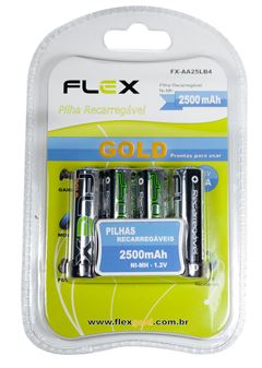 PILHA RECARREGAVEL AA COM 4 2500MAH FLEX