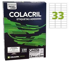 ETIQUETA INKJET+LASER COLACRIL 100 FOLHAS CA4356 / A4356