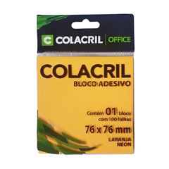 RECADO ADESIVO COLACRIL 76X76 COM 100 FOLHAS LARANJA NEON