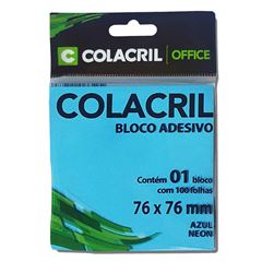 RECADO ADESIVO COLACRIL 76X76 COM 100 FOLHAS AZUL NEON