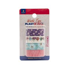 WASHI TAPE PLASTCOVER 15MMX5M COM 4 FLORAL