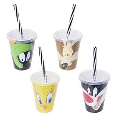 COPO PLASTICO COM CANUDO 270ML PLASUTIL LOONEY TUNES SORTIDO