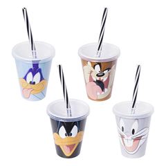 COPO PLASTICO COM CANUDO 270ML PLASUTIL LOONEY TUNES SORTIDO