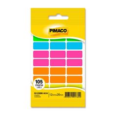 ETIQUETA ADESIVA RETANGULAR PIMACO TP12X26 5 FOLHAS MULTICOLOR NEON