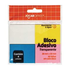 RECADO ADESIVO JOCAR 38X50MM 50 FOLHAS TRANSPARENTE COM 4 SORTIDA