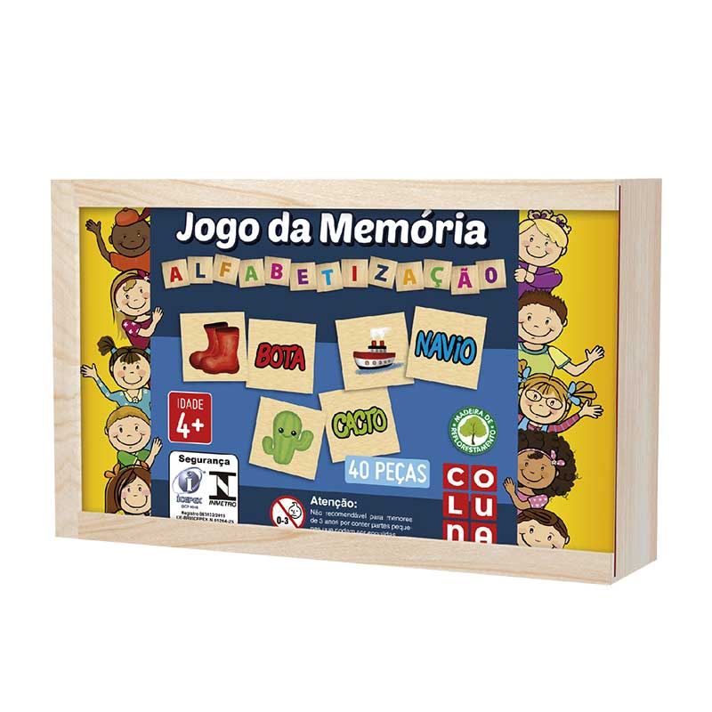 Jogo da Memória Figuras e Letras - 52 Peças em Madeira