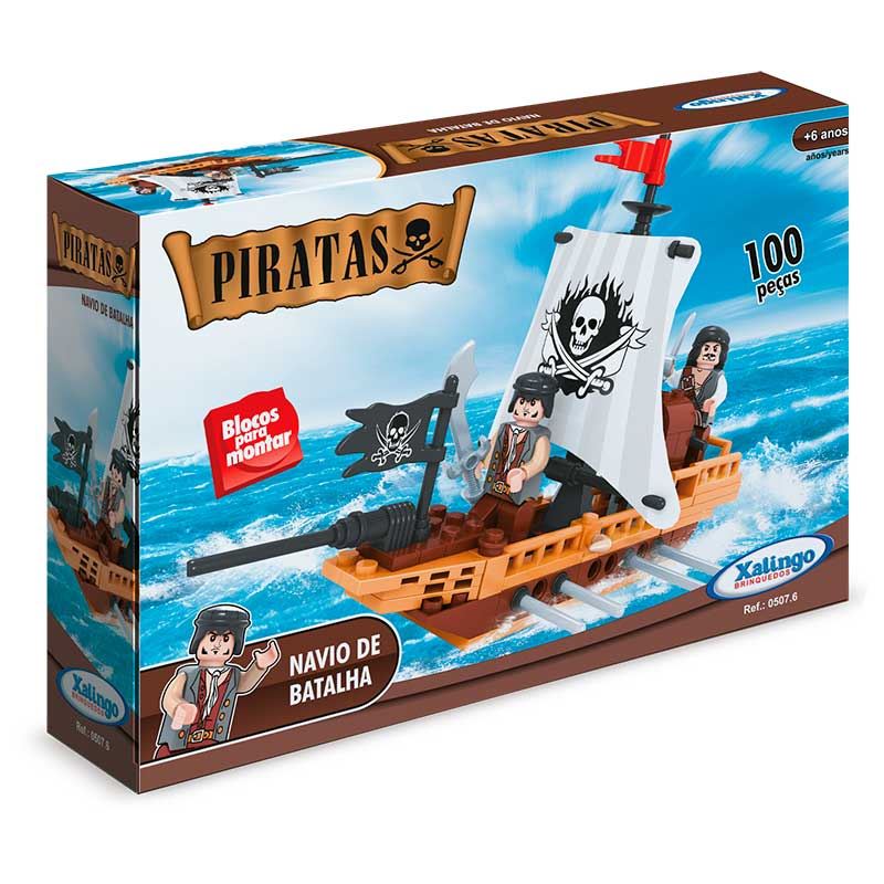 Jogo blocos de montar Navio Pirata Dragão 431 peças cinza +6 anos Brinquedo  Xalingo - 1183.2 - Brinquedos de Montar e Desmontar - Magazine Luiza