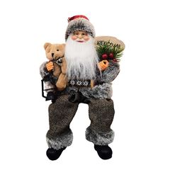 ENFEITE BONECO PAPAI NOEL SENTADO 30CM RIO MASTER XADREZ VERMELHO COM PRESENTE