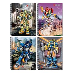 CADERNO 1/4 ESPIRAL CAPA DURA 96 FOLHAS MAXIMA X-ROBOTS