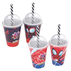 COPO PLASTICO COM CANUDO 280ML PLASUTIL SPIDEY