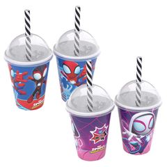 COPO PLASTICO COM CANUDO 280ML PLASUTIL SPIDEY