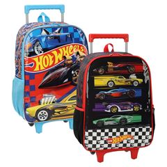 MOCHILA RODA LUXCEL INFANTIL + LANCHEIRA HOT WHEELS VERMELHA