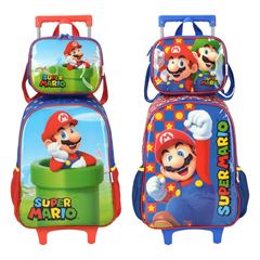 MOCHILA RODA LUXCEL INFANTIL+LANCHEIRA SUPER MARIO SORTIDA