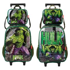 MOCHILA RODA LUXCEL INFANTIL+LANCHEIRA AVENGERS HULK SORTIDA