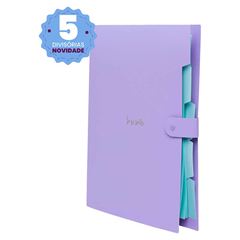 PASTA SANFONADA A4 5 DIVISORIAS PP POLIBRAS KAWAI LILAS PASTEL