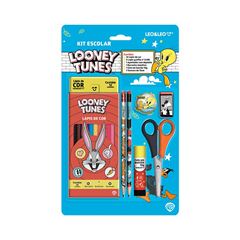 LAPIS 12 CORES LEO&LEO KIT ESCOLAR LOONEY TUNES COM 7 PECAS