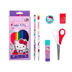 LAPIS 12 CORES LEO&LEO KIT ESCOLAR HELLO KITTY COM 7 PECAS