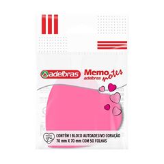 RECADO ADESIVO MEMO NOTE 70X70 50 FOLHAS CORACAO ROSA CLARO/NEON