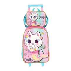 MOCHILA RODA LUXCEL INFANTIL + LANCHEIRA CINDY ROSA