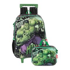 MOCHILA RODA LUXCEL INFANTIL + LANCHEIRA AVENGERS VERDE CLARO