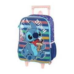 MOCHILA RODA LUXCEL INFANTIL + LANCHEIRA STITCH AZUL