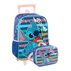 MOCHILA RODA LUXCEL INFANTIL + LANCHEIRA STITCH AZUL