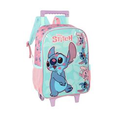 MOCHILA RODA LUXCEL INFANTIL + LANCHEIRA STITCH VERDE