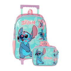 MOCHILA RODA LUXCEL INFANTIL + LANCHEIRA STITCH VERDE