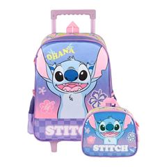 MOCHILA RODA LUXCEL INFANTIL + LANCHEIRA STITCH VIOLETA