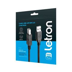 CABO USB LETRON 3 METROS AM-BM 2.0 PRETO