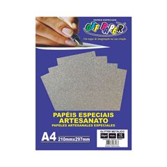 PAPEL GLITER METALICO 250G A4 10 FOLHAS OFF PAPER PRATA