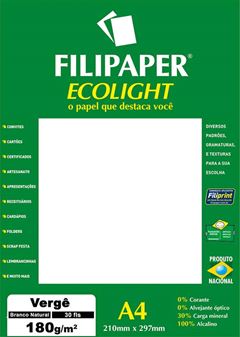 PAPEL VERGE 180G A4 BRANCO NATURAL COM 20 ECOLIGHT