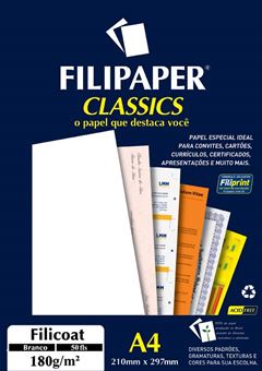 PAPEL FILICOAT 180G A4 BRANCO COM 50 FILIPAPER