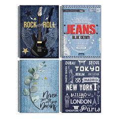 CADERNO 01X1 ESPIRAL CAPA DURA 96 FOLHAS JEANS WORLD MAXIMA