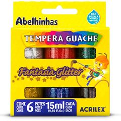 TINTA GUACHE 06 CORES SORTIDO GLITER FANTASIA 15ML ACRILEX